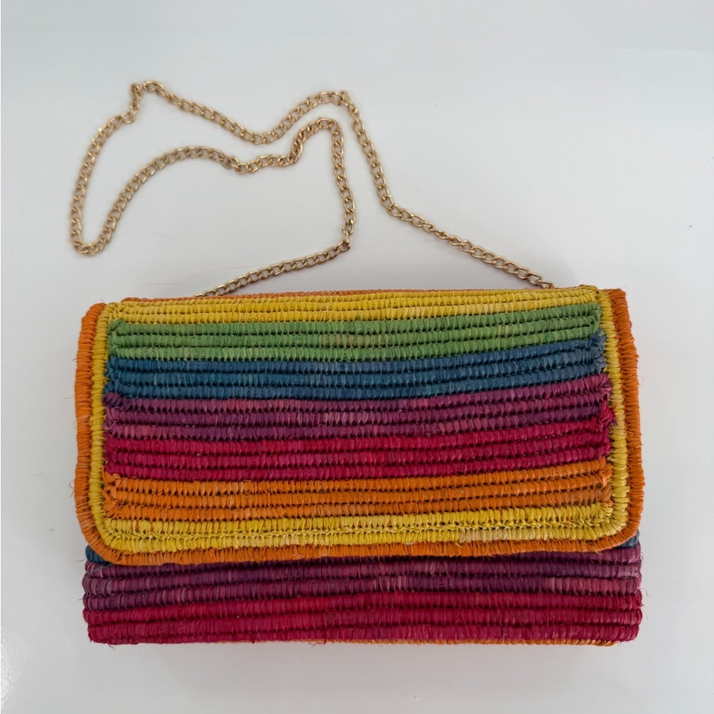 Poolside Rainbow Woven Clutch with Chain
